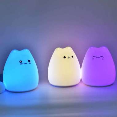 Little Cat Lampu Tidur LED RGB Light Model Cute Cat - LJC-124 Putih