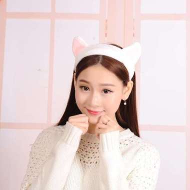 Bando handuk kuping kucing lucu cute cat ears headband bandana rambut Hitam