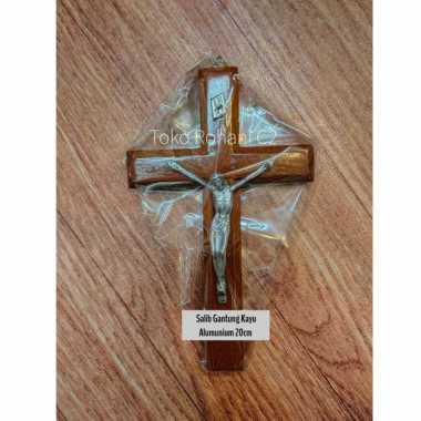 Salib Gantung Kayu Alumunium 20cm - Salib Rohani