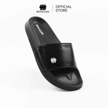 Sendal Selop Casual Pria Wanita Original Boyscode Petir Logo Hitam Fullblack 43