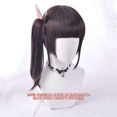 FULL WIG CEWE CEWEK WANITA IKAT KUNCIR PONYTAIL LURUS COKLAT WIG COSPLAY ANIME DEMON SLAYER KIMETSU 