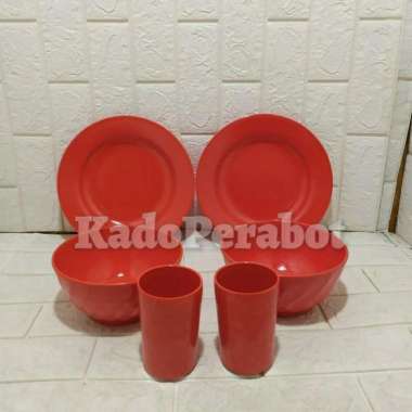 Piring mangkok gelas set melamin murah - peralatan makan set A1 Merah