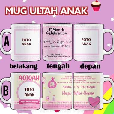 Mug Baby Born 1 Month (One Month) Souvenir Mug Ultah Anak Souvenir Mug Aqiqah Custom Design 11 Pakai