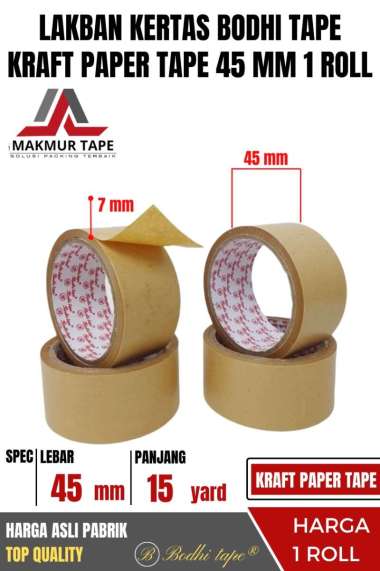 LAKBAN KERTAS KRAFT PAPER TAPE 45MM X 15 YARD BODHI TAPE 1 ROLL COKELAT
