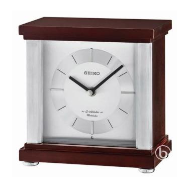 SEIKO QXW-247 Westminster 12 Hifi Melodies Wooden Musical Table Clock Jam Meja Silver Brown