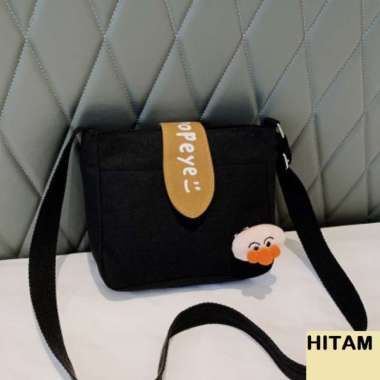 Tas Kanvas Tas Perempuan Tas Korea Gadis Tas Bahu Tas Selempang Hitam