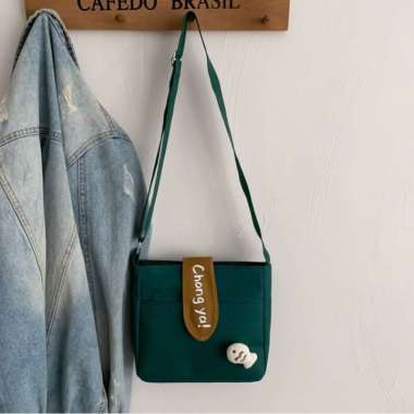 Tas Kanvas Tas Perempuan Tas Korea Gadis Tas Bahu Tas Selempang Hijau