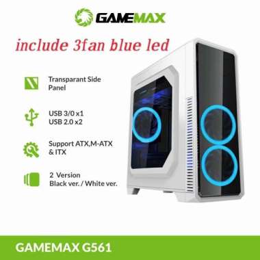 Casing Komputer Gaming Gamemax G561 putih free 3fan