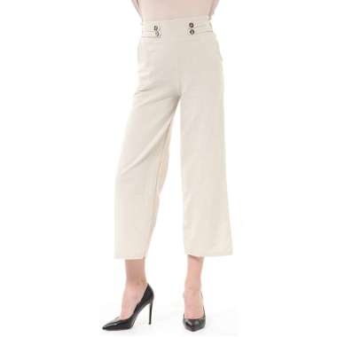 Hamlin Stella Casual Long Pants Wanita Celana Kulot Highwaist Double Botton Material Linen ORIGINAL