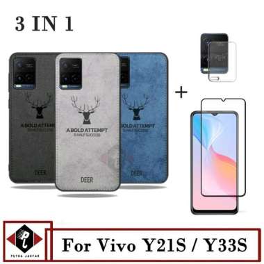 Case Deer Vivo Y21 / Y21s / Y33s Tempered Glass Layar Bonus Camera Hitam - VIvo Y33s
