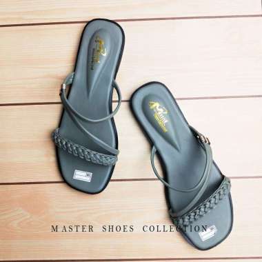 SANDAL TERBARU 2022 !! Sandal Teplek Selop Trendy Casual Tali kepang Wanita Remaja kekinian/Sendal Slop Slip On Tali Terbaru 40 abu