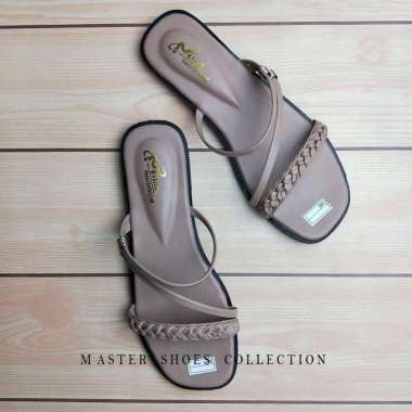 SANDAL TERBARU 2022 !! Sandal Teplek Selop Trendy Casual Tali kepang Wanita Remaja kekinian/Sendal Slop Slip On Tali Terbaru 37 mocca