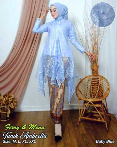 SETELAN KEBAYA TUNIK JUBRAI / KEBAYA TULLE AZALEA MUSLIM XXL BABY BLUE