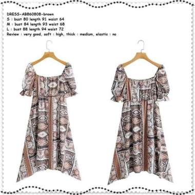 AB860808 Puff Midi Mini Dress Retro Lengan Balon Wanita Korea Import