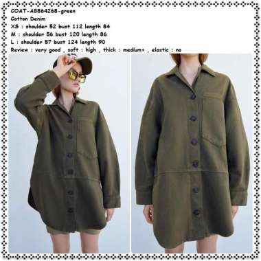 AB864268 Long Jaket Jacket Denim Jeans Wanita Korea Import Army Green