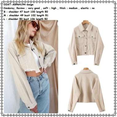 AB964194 Corduroy Crop Jacket Jaket Wanita Korea Import Beige Cream
