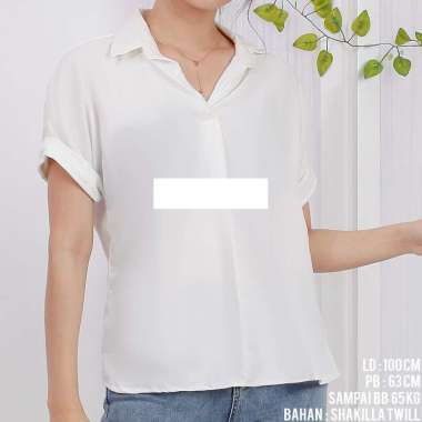 Blouse Wanita Polos Lengan Pendek Casual Putih Hitam Shakilla Twill / Kemeja Wanita Lengan Pendek Ca