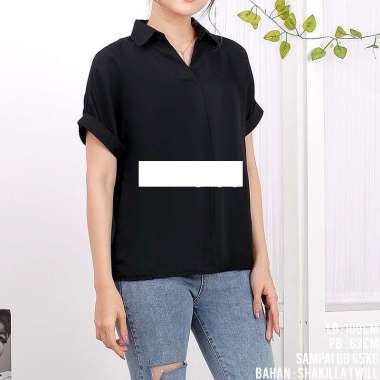 Blouse Wanita Polos Lengan Pendek Casual Putih Hitam Shakilla Twill / Kemeja Wanita Lengan Pendek Ca