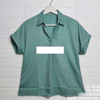 Blouse Wanita Polos Lengan Pendek Casual Putih Hitam Shakilla Twill / Kemeja Wanita Lengan Pendek Ca