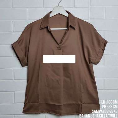 Blouse Wanita Polos Lengan Pendek Casual Putih Hitam Shakilla Twill / Kemeja Wanita Lengan Pendek Ca