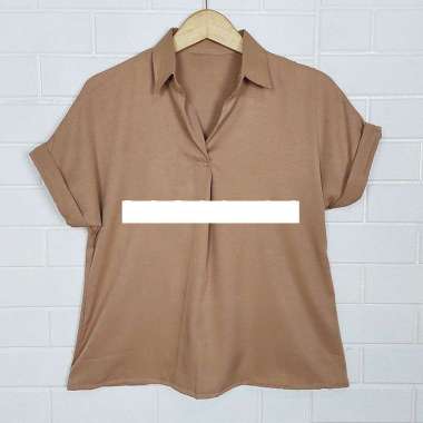 Blouse Wanita Polos Lengan Pendek Casual Putih Hitam Shakilla Twill / Kemeja Wanita Lengan Pendek Ca