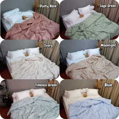 Bedcover Sprei Katun Jepang Polos Ori - Sprei Bedcover Polos T 30 White 180 x 200
