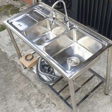 Bak Cuci Piring Stainless 2 Lubang Kitchen Sink Portable Meja 10048