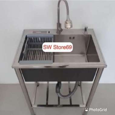 Sink Table Bak Cuci Piring Meja Portable 1 Lubang 6045 Stainless Fullset