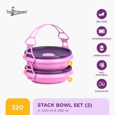Rantang Twin Tulipware Stack Bowl Set (set of 2) Pink Lady