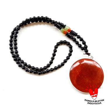 Vee Kalung Liontin Batu Giok Coklat Bulat VeE Kalung Terapi Kesehatan Merah