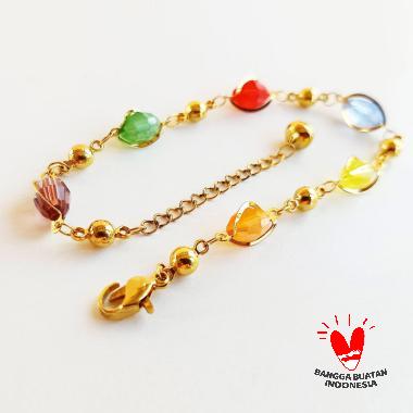 Vee Lapis Emas 18K Batu Giok Kristal Gelang Wanita Kombinasi