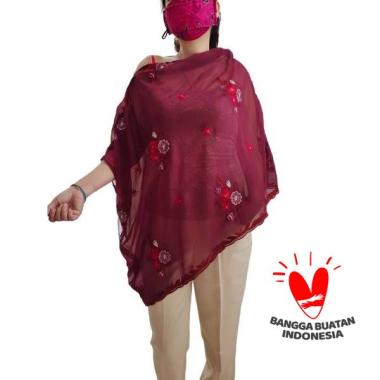 Atasan Tunik Polos Loose Big Size Asimetris Ponco Sifon Border Maron Gesyal Semua Ukuran coklat