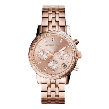 Michael Kors Ritz MK6077 Chronograph Rose Gold Dial Dual Tone Original Jam Tangan Wanita