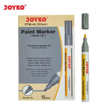 Spidol Silver Round Tip Paint Joyko PTM-44 [Permanen/12 pcs] / Cat Papan Tulis White Whiteboard Perm
