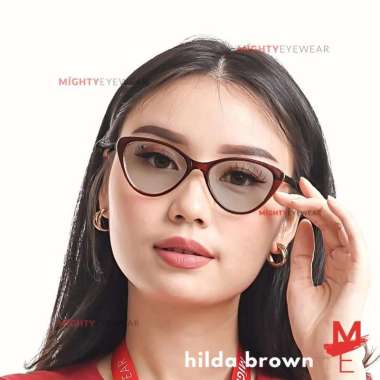 Kacamata Antiradiasi Photocromic Blueray Hilda Dark Brown Cateye Gaya + NightVision