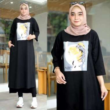 JESLA FASHION JESICA MIDI DRESS BAHAN KAOS KATUN COMBED 24s APLIKASI SABLON MIDI DRESS MUSLIM MIDI D