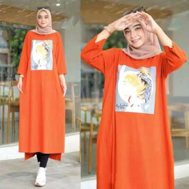 JESLA FASHION JESICA MIDI DRESS BAHAN KAOS KATUN COMBED 24s APLIKASI SABLON MIDI DRESS MUSLIM MIDI D