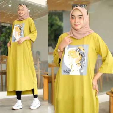 JESLA FASHION JESICA MIDI DRESS BAHAN KAOS KATUN COMBED 24s APLIKASI SABLON MIDI DRESS MUSLIM MIDI D