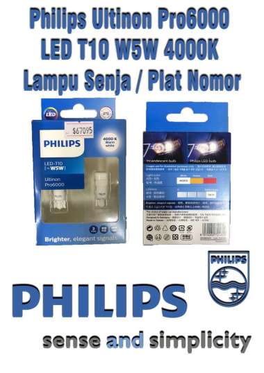 Jual LED Lampu Senja T10 PHILIPS ULTINON PRO6000 W5W LED Kabin 4000K -  6000K - Kota Tangerang - Bohlam Hid