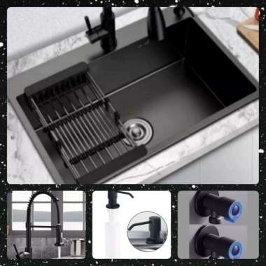 KITCHEN SINK BAK CUCI PIRING 1 LUBANG 5040 HITAM STAINLESS STELL KRAN PANTRY