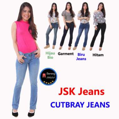 [5 WARNA] Celana Panjang Cutbray Jeans Wanita JUMBO BIG SIZE Bootcut Basic Denim JSK Jeans 34 BIRU J