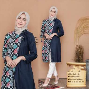 SNOEBEL DAUN JTR ATASAN TUNIK BATIK KOMBINASI POLOS MODERN L Navy