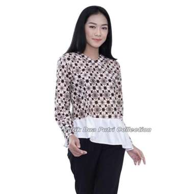 Batik Wanita Atasan Blouse Batik Kombinasi Putih Modern Batik Dua Putri Collection S