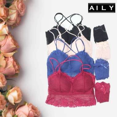 Aily AL03 Set Bra Celana Dalam Wanita Soft lace (1 set) Cream Semua Ukuran