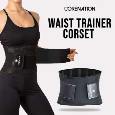 CoreNation Waist Trainer Corset | Slim Waist Trimmer | Sweat Belt Black - M