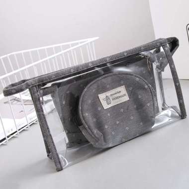 NATURAL STYLE - Korean 3in1 beauty pouch - tas cosmetic - tas toiletries GRAY