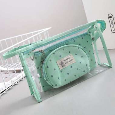 NATURAL STYLE - Korean 3in1 beauty pouch - tas cosmetic - tas toiletries GREEN
