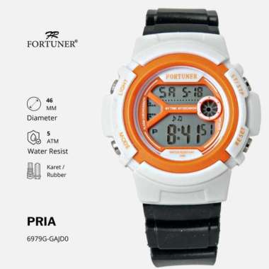 Fortuner Jam Tangan Digital Pria Alarm Tahan Air Karet Jerzy Orange