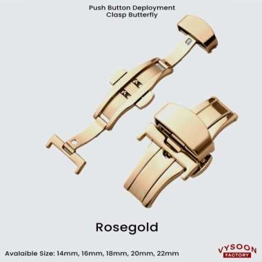 Buckle Butterfly Stainless Steel Watch Strap Pust Button 22mm Rose Gold