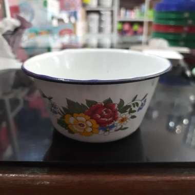 Mangkok Kobokan Enamel Kembang Rrt diameter 12 cm